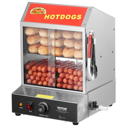 Commercial Hot Dog Steamer 2Tier Electric Bun Warmer 285QT Slide Doors  27L