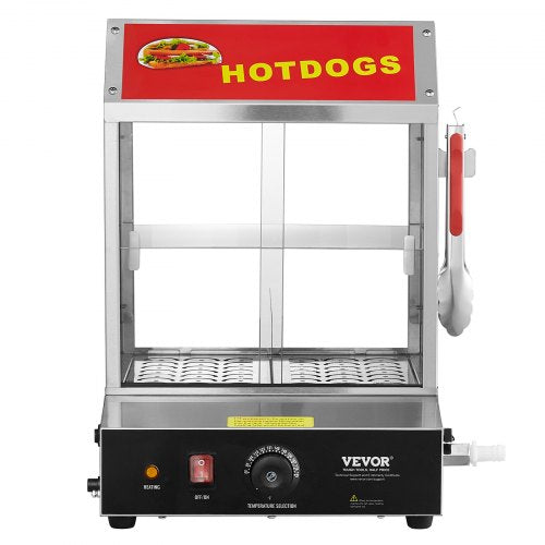 Commercial Hot Dog Steamer 2Tier Electric Bun Warmer 285QT Slide Doors  27L