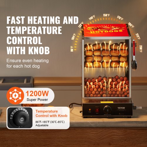 Commercial Hot Dog Steamer 2Tier Electric Bun Warmer 39QT Slide Doors – 37L