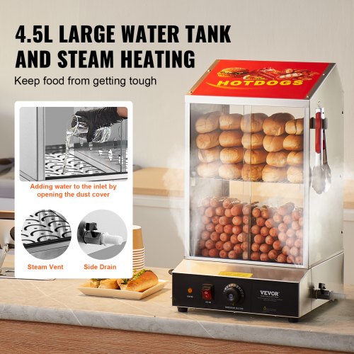 Commercial Hot Dog Steamer 2Tier Electric Bun Warmer 39QT Slide Doors – 37L