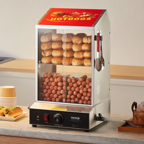 Commercial Hot Dog Steamer 2Tier Electric Bun Warmer 39QT Slide Doors – 37L