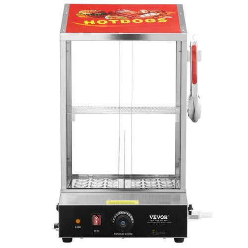 Commercial Hot Dog Steamer 2Tier Electric Bun Warmer 39QT Slide Doors – 37L