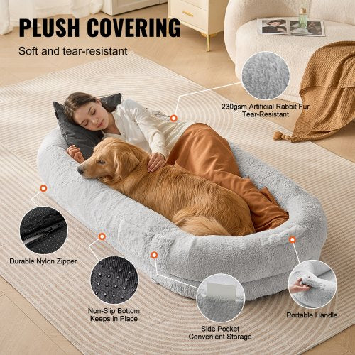 Human Dog Bed 68x35x10in Large Human Size Dog Bed Washable Faux Rabbit Fur – 3L