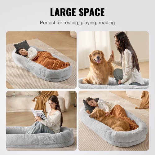 Human Dog Bed 68x35x10in Large Human Size Dog Bed Washable Faux Rabbit Fur – 3L