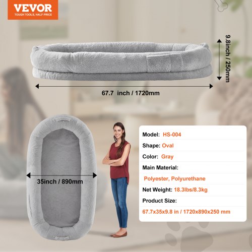 Human Dog Bed 68x35x10in Large Human Size Dog Bed Washable Faux Rabbit Fur – 3L