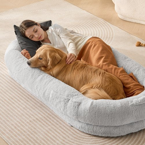 Human Dog Bed 68x35x10in Large Human Size Dog Bed Washable Faux Rabbit Fur – 3L