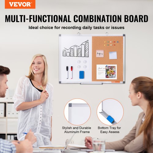 24x18 Whiteboard Cork Board Combo with Aluminum Frame  2in1 Magnetic