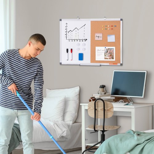 24x18 Whiteboard Cork Board Combo with Aluminum Frame  2in1 Magnetic