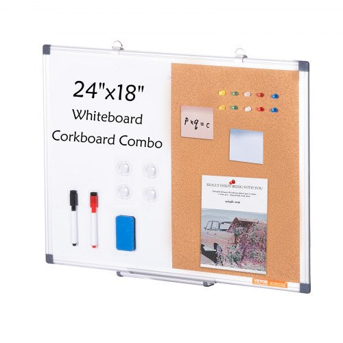 24x18 Whiteboard Cork Board Combo with Aluminum Frame  2in1 Magnetic