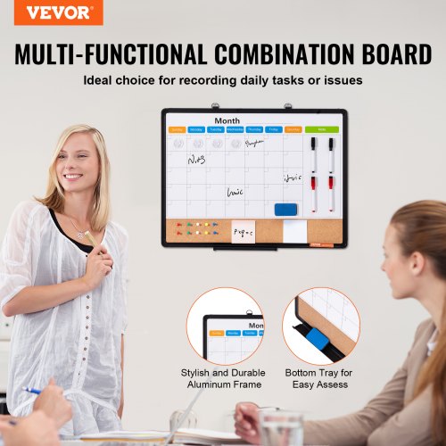 24x 18 Monthly Calendar Whiteboard Cork Board Combo with Aluminum Frame