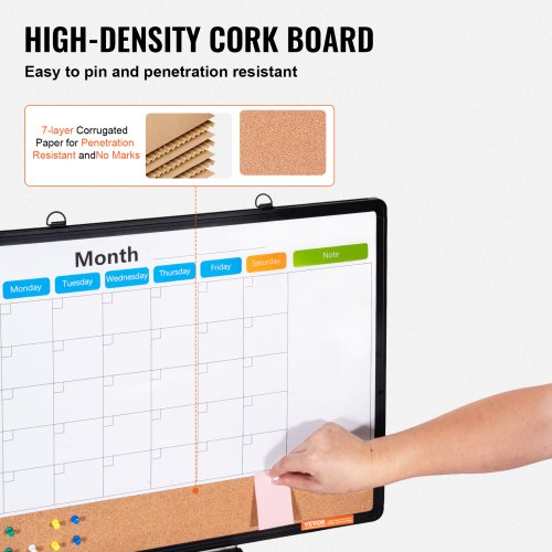 24x 18 Monthly Calendar Whiteboard Cork Board Combo with Aluminum Frame
