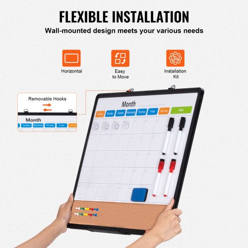 24x 18 Monthly Calendar Whiteboard Cork Board Combo with Aluminum Frame