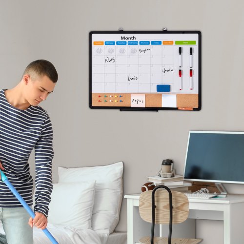 24x 18 Monthly Calendar Whiteboard Cork Board Combo with Aluminum Frame