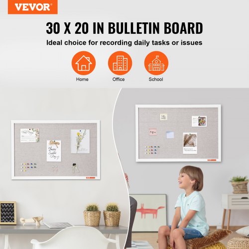 30x20 White Cork Board with Linen Surface  Stylish WallMounted Bulletin
