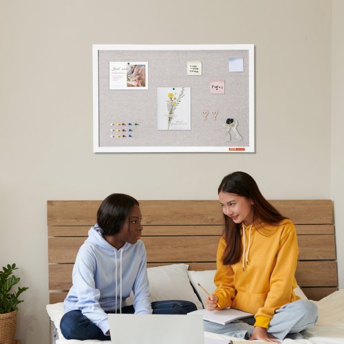 30x20 White Cork Board with Linen Surface  Stylish WallMounted Bulletin