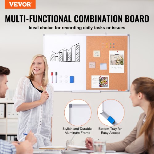 36x 24 Whiteboard Cork Board Combo with Aluminum Frame  2in1 Magnetic