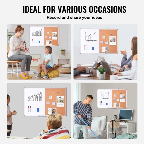 36x 24 Whiteboard Cork Board Combo with Aluminum Frame  2in1 Magnetic
