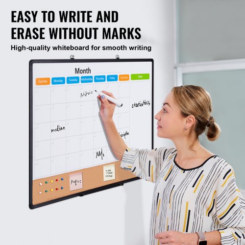 36x 24 Monthly Calendar Whiteboard Cork Board Combo with Aluminum Frame