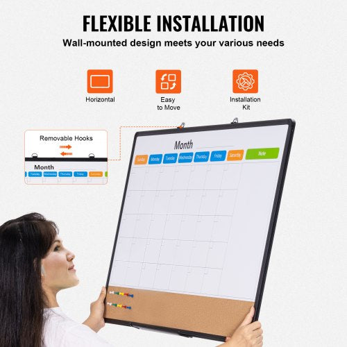 36x 24 Monthly Calendar Whiteboard Cork Board Combo with Aluminum Frame