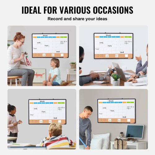 36x 24 Monthly Calendar Whiteboard Cork Board Combo with Aluminum Frame