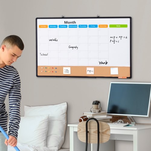 36x 24 Monthly Calendar Whiteboard Cork Board Combo with Aluminum Frame