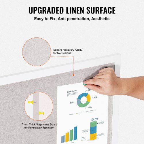 36x24 White Cork Board with Linen Surface – Stylish WallMounted Bulletin