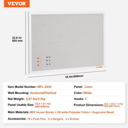 36x24 White Cork Board with Linen Surface – Stylish WallMounted Bulletin