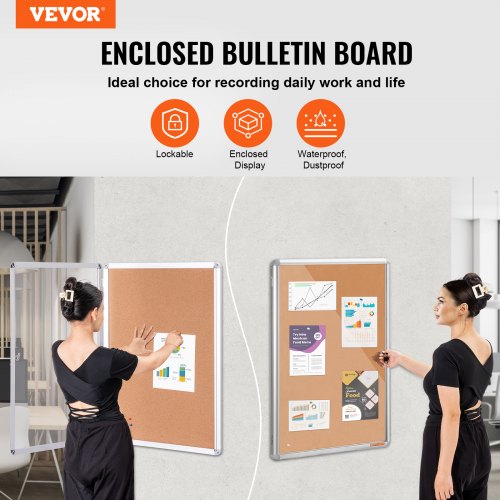 36x24 Enclosed Cork Board with Aluminum Frame – Lockable Bulletin Board