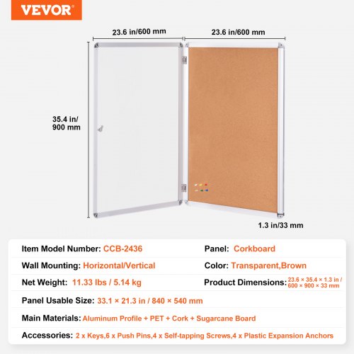 36x24 Enclosed Cork Board with Aluminum Frame – Lockable Bulletin Board