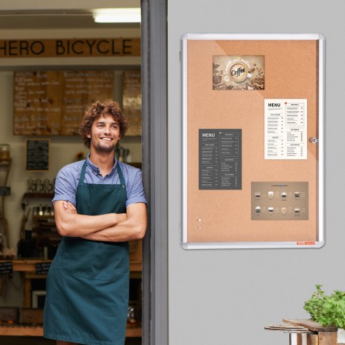 36x24 Enclosed Cork Board with Aluminum Frame – Lockable Bulletin Board