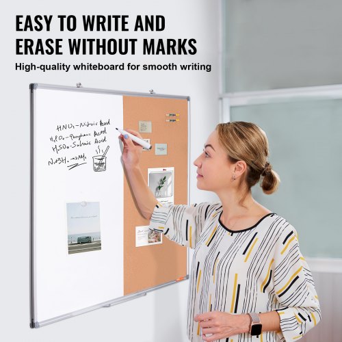 48x 36 Whiteboard Cork Board Combo with Aluminum Frame – 2in1 Magnetic