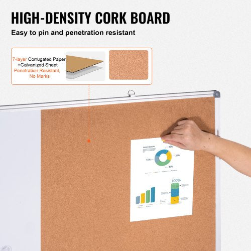 48x 36 Whiteboard Cork Board Combo with Aluminum Frame – 2in1 Magnetic