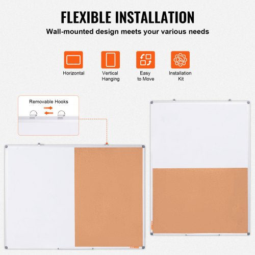 48x 36 Whiteboard Cork Board Combo with Aluminum Frame – 2in1 Magnetic
