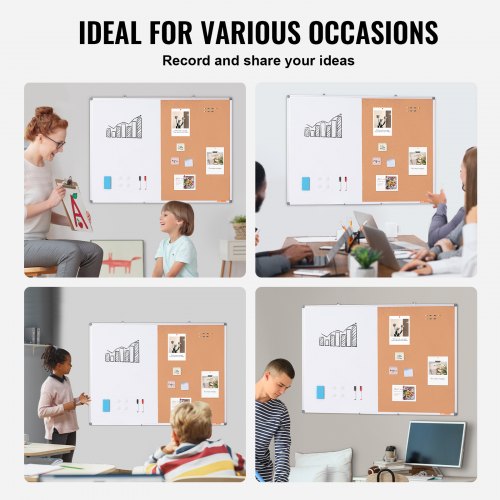 48x 36 Whiteboard Cork Board Combo with Aluminum Frame – 2in1 Magnetic
