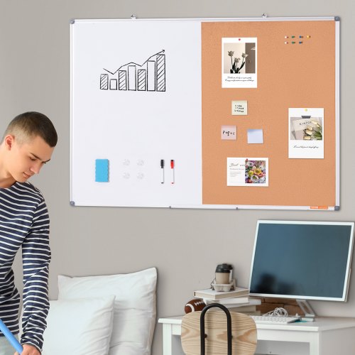 48x 36 Whiteboard Cork Board Combo with Aluminum Frame – 2in1 Magnetic