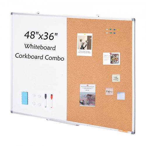 48x 36 Whiteboard Cork Board Combo with Aluminum Frame – 2in1 Magnetic