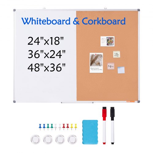 48x 36 Whiteboard Cork Board Combo with Aluminum Frame – 2in1 Magnetic