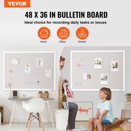 48x36 White Cork Board with Linen Surface WallMounted Bulletin Board  824 MM