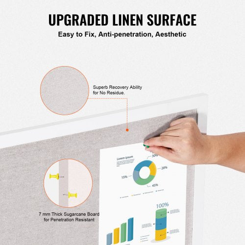 48x36 White Cork Board with Linen Surface WallMounted Bulletin Board  824 MM