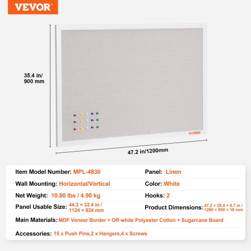 48x36 White Cork Board with Linen Surface WallMounted Bulletin Board  824 MM
