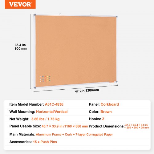 48x36 Large Cork Board  WallMounted Bulletin Board with Pin Board 