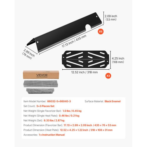 Flavorizer Bars and Heat Deflectors 17 in Grill Replacement Part for Weber