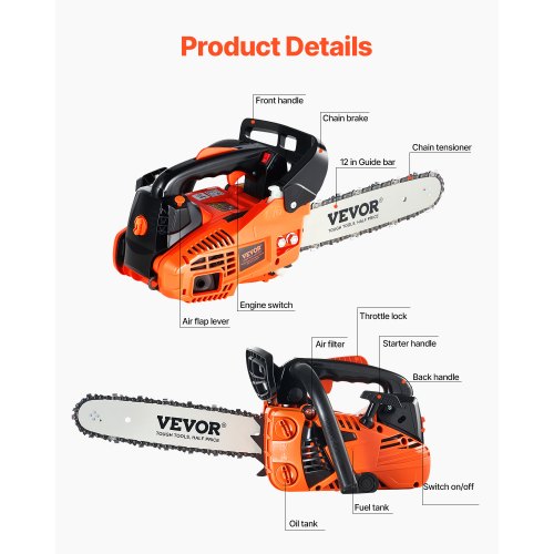 Gas Chainsaw 25.4CC 12" 1.2HP Gasoline Powered Chain Saw Handheld