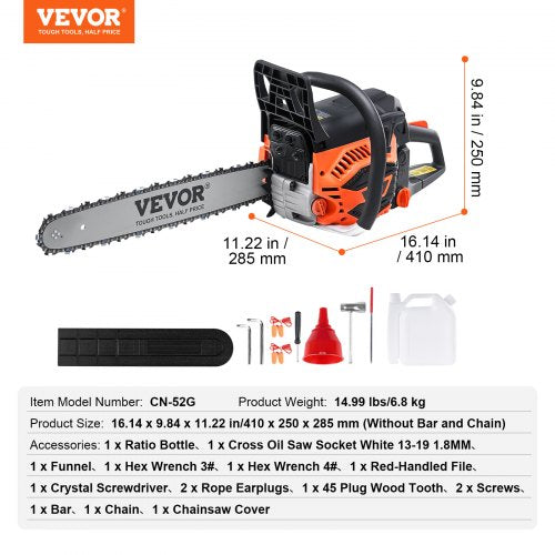 Gas Chainsaw 52CC 18 255HP Gasoline Powered Chain Saw Handheld Cordless