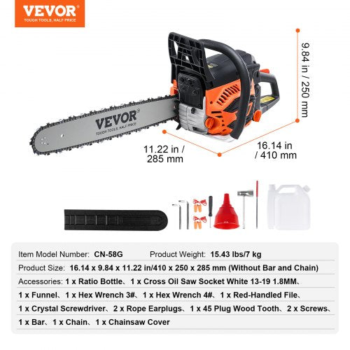 Gas Chainsaw 58CC 20 322HP Gasoline Powered Chain Saw Handheld Cordless