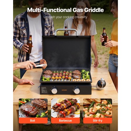 Gas Griddle 2 Burner Tabletop 22 Inch Portable Griddles Propane With Lid Oil