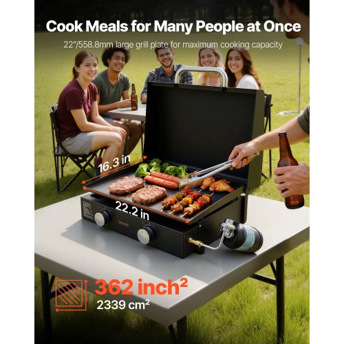 Gas Griddle 2 Burner Tabletop 22 Inch Portable Griddles Propane With Lid Oil