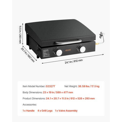 Gas Griddle 2 Burner Tabletop 22 Inch Portable Griddles Propane With Lid Oil
