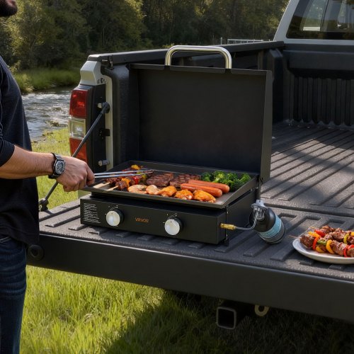 Gas Griddle 2 Burner Tabletop 22 Inch Portable Griddles Propane With Lid Oil