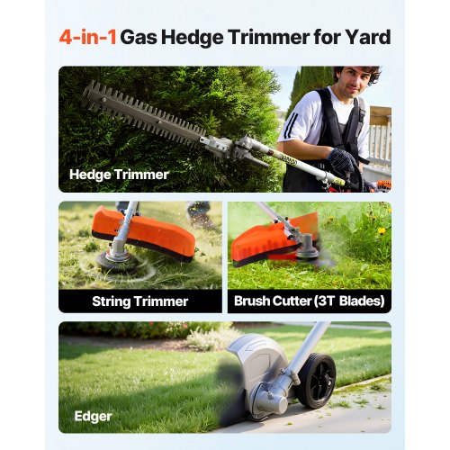Gas Hedge Trimmer 2 Cycle Gas Power Handheld Hedge Trimmer 4in1 26cc